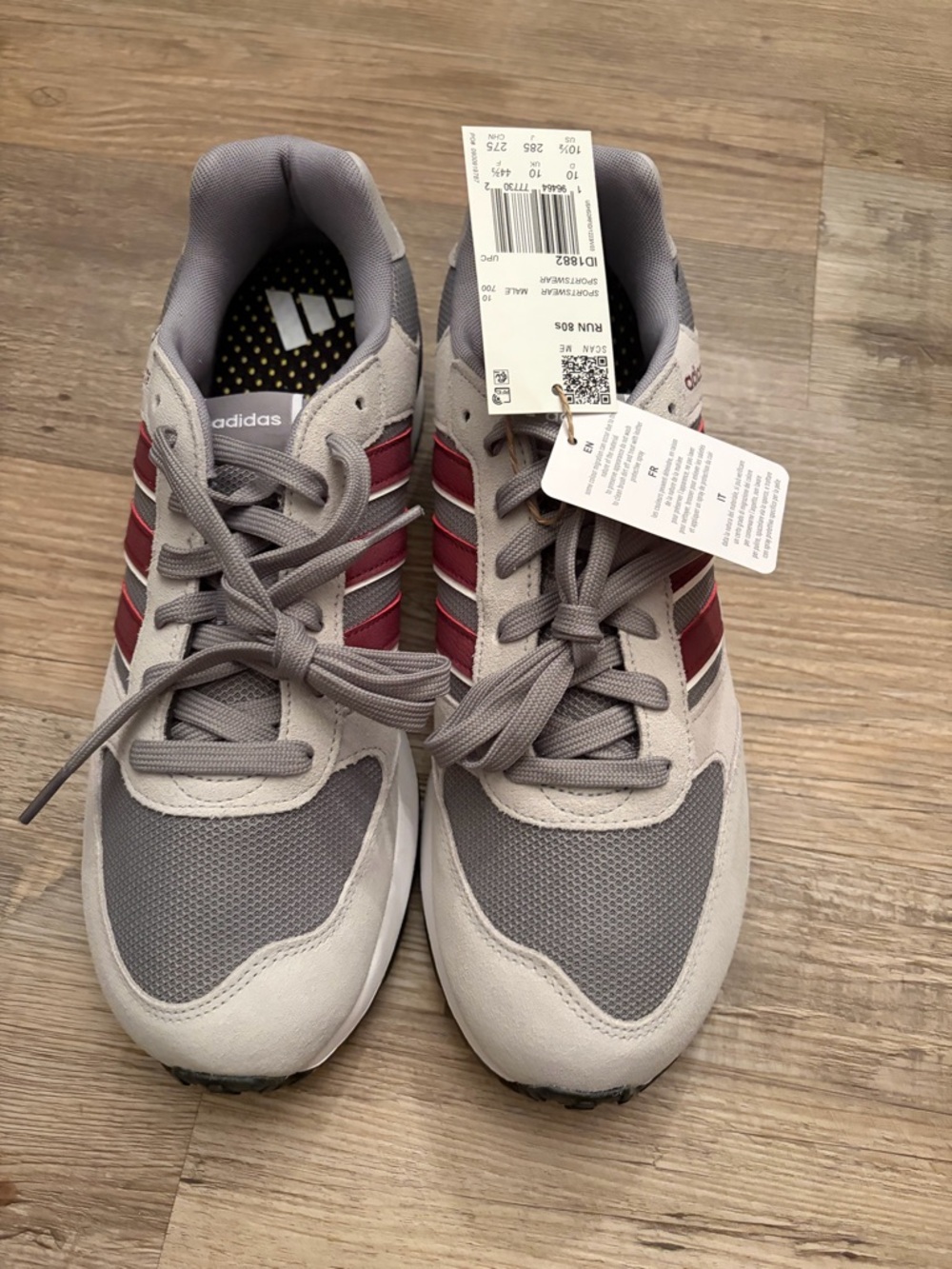 adidas  Men’s Run 80’s Grey with Burgundy Stripe Retro Running Sneakers